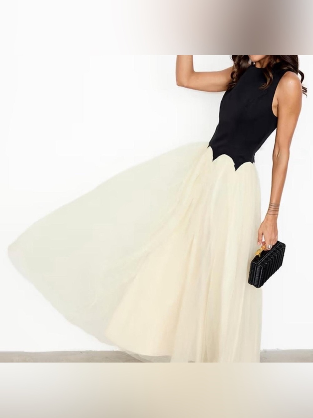 Commence Contrast Petal Waist Midi Dress Black Ivory Size Small NWT - Picture 5 of 5